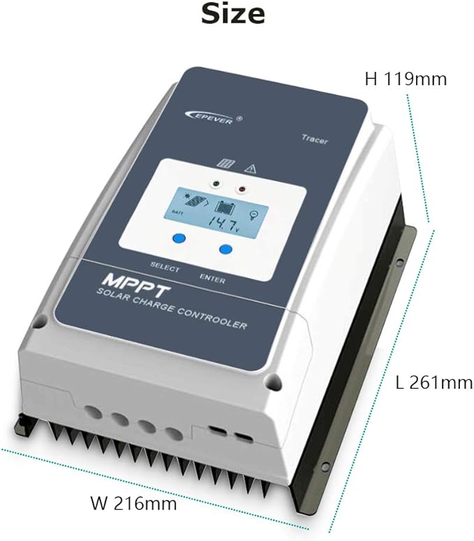 EPEVER 60A MPPT Solar Charge Controller 12/24/36/48VDC Automatically Identifying System Voltage with MT52 Remote Meter &amp Temperature Sensor RTS &amp Communication Cable RS485
