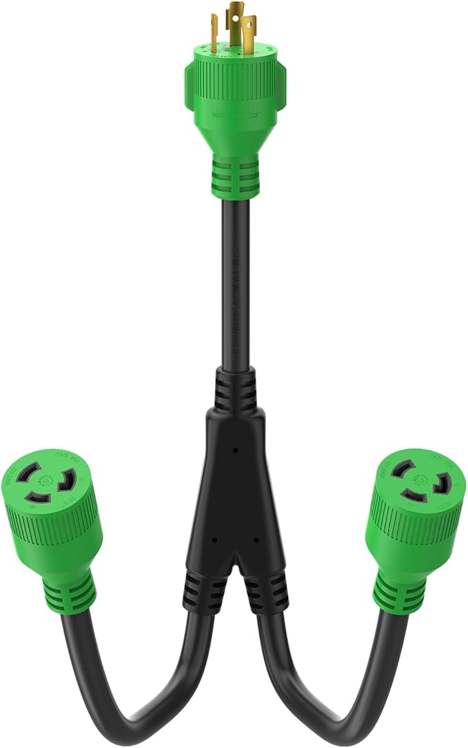 RVGUARD Generator Splitter NEMA L5-30P to 2X L5-30R 3 Prong 30 Amp to 30 Amp Generator Y Adapter