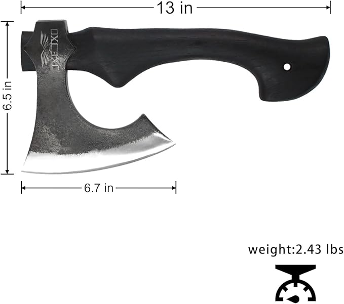 JXE JXO 13 Inch Hatchet Camping Hatchet 1065 High Manganese Steel Hickory Handle Tomahawk Axe with Leather Sheath