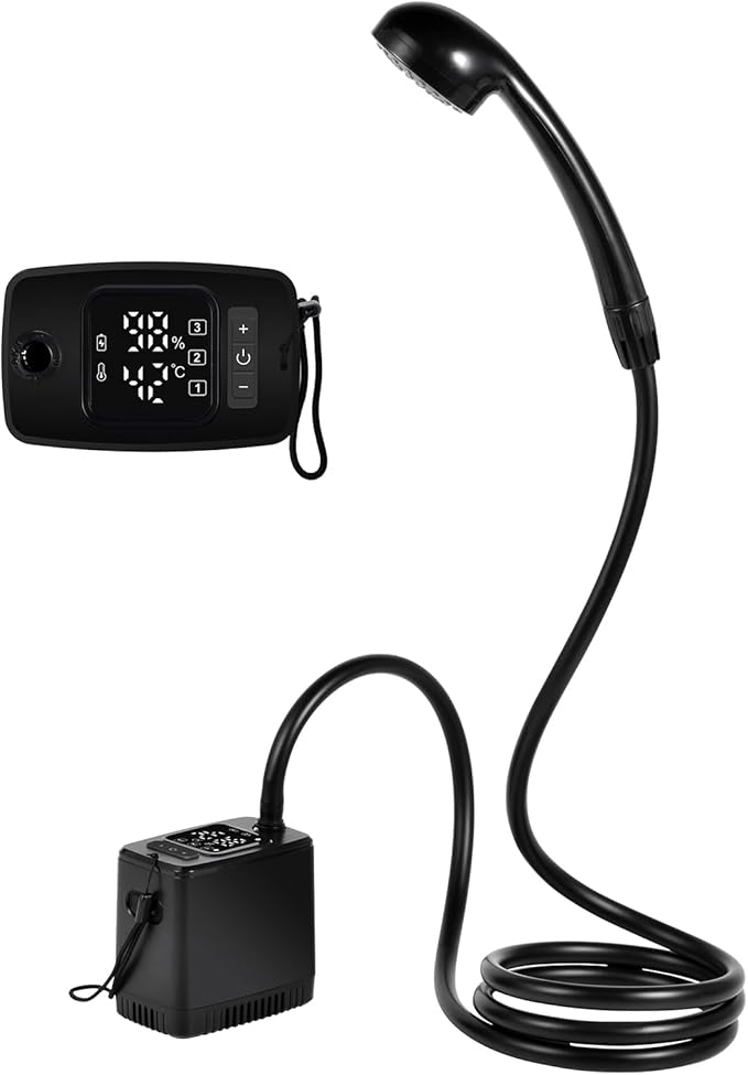 Portable Outdoor Electric ShowerTemperature and Battery Level Digital Display8000mAh BatteryIPX8 Waterproof and USB ChargingSuitable for Hiking/BackpackingOutdoor Camping ShowerBeachPets