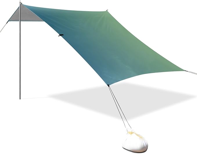 Dark Green Gradient Beach Cabana Tent UPF50 Lightweight Shade Sun Shelter with Sandbags Sand Shovel Poles for Camping Fishing Backyard Fun