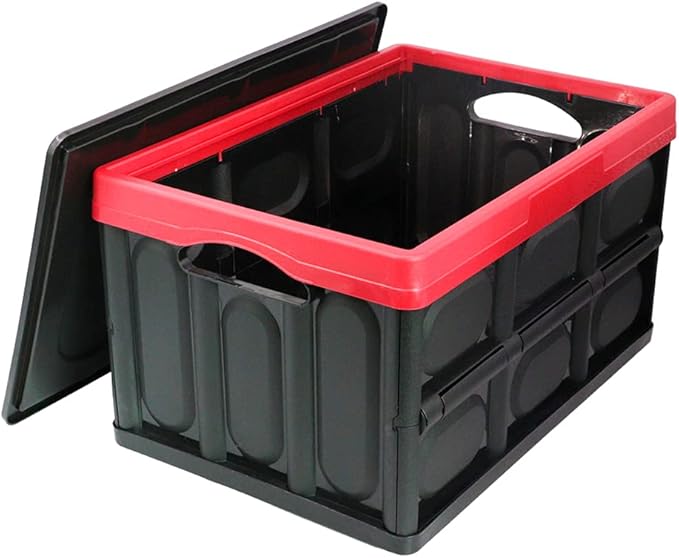 GUOZI 30 Liter Collapsible Storage Bin with Lid Durable Plastic Folding Storage Crate Stackable Storage Box Organizer Container for Keepsake Toy Photos Office Nursery Wardrobe Bookshelf etc.