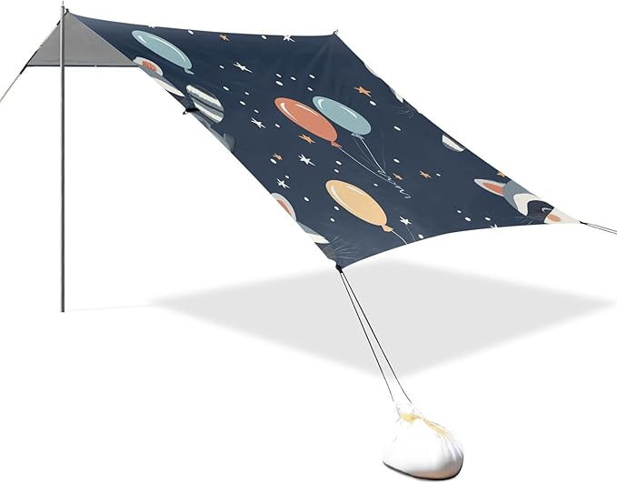 ALAZA Cute Raccoons Balloon Star Beach Tent Sun Shelter Portable Canopy Sunshade for Outdoor Camping Picnics Backyard Fun 10x9 ft