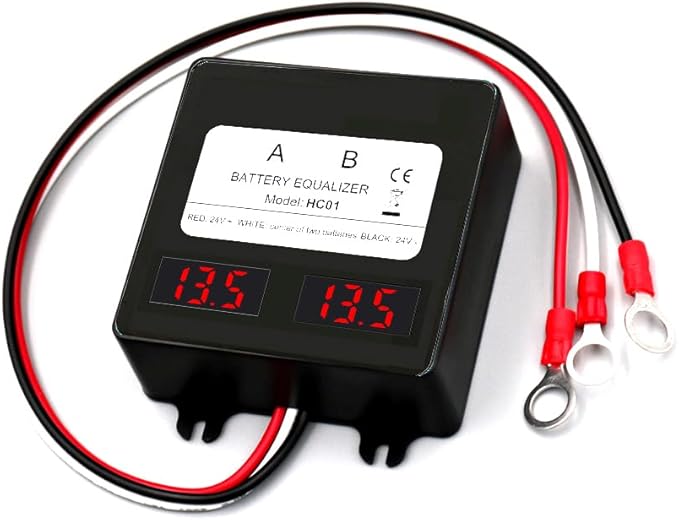 HC01 Battery Equalizer 2PCS Batteries DC Inverter 5A Current Active Voltage Balancer Li li-ion Lead Acid Battery Connect LED Display (2 X 12V)