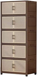 Plastic bins for storage Collapsible Closet Organizer with Wheels Extra Large Storage Cabinet Rolling Closet Organizers Container with Doors for Living RoomBedroomOffice(5 tier55x32x154.5cm)