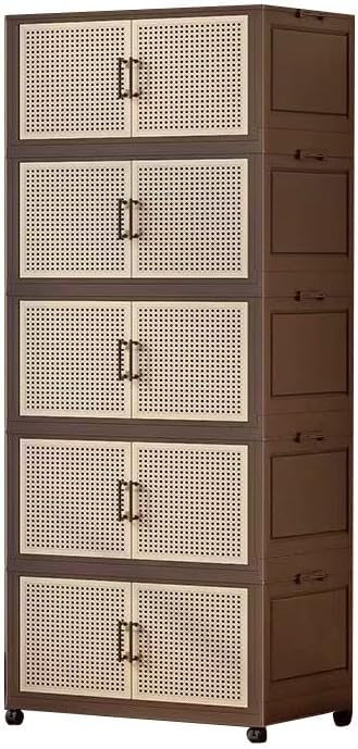 Plastic bins for storage Collapsible Closet Organizer with Wheels Extra Large Storage Cabinet Rolling Closet Organizers Container with Doors for Living RoomBedroomOffice(5 tier55x32x154.5cm)