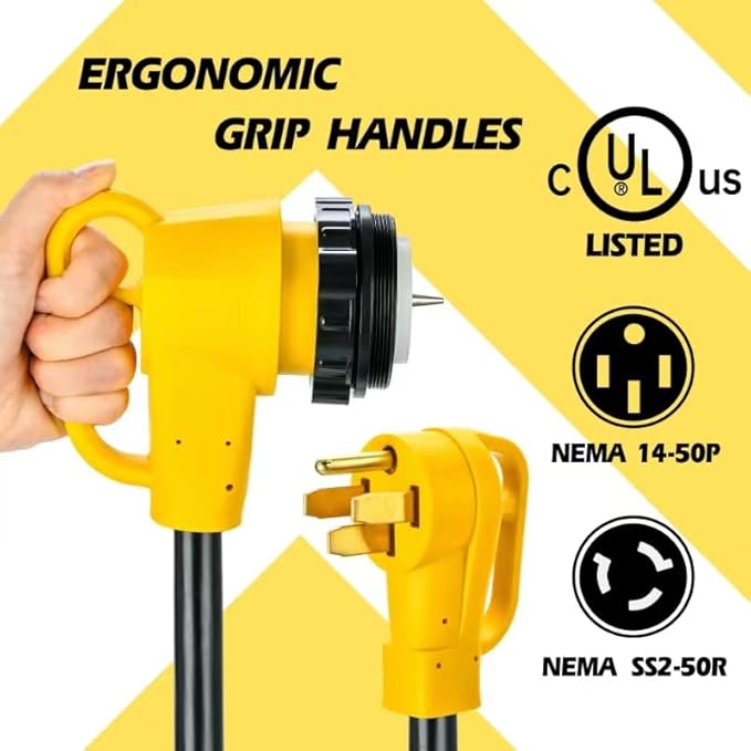 50 Amp 40FT 6/3+8/1 Gauge Generator Cord and Power Inlet Box Combo Kit NEMA 14-50P Male to SS2-50R Twist Locking with Inlet Box for Generator and RV Camper to House ETL Listed