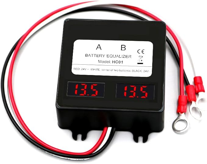 HC01 Battery Equalizer 2PCS Batteries DC Inverter 5A Current Active Voltage Balancer Li li-ion Lead Acid Battery Connect LED Display (2 X 12V)