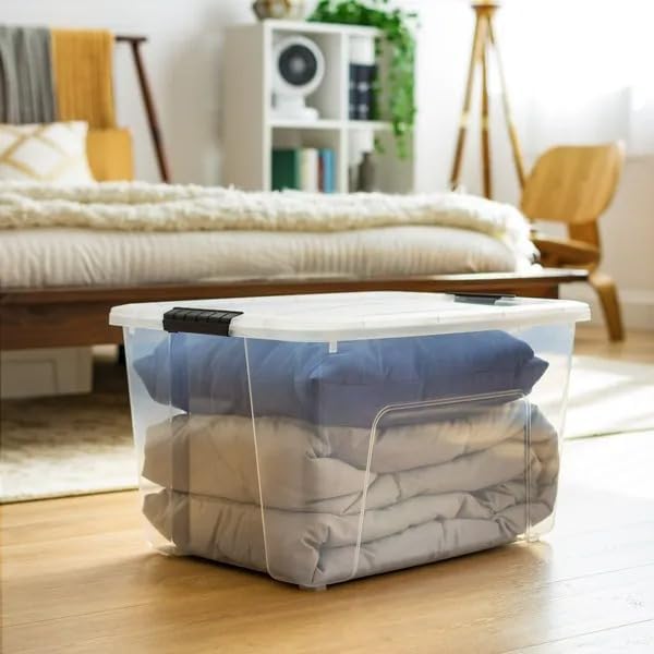 (2 pack 60 Qt. Clear Plastic Storage Bins with Latching Lids – 22” x 16” x 12” Stackable Storage Containers for Home Garage Closet &amp Office Organization