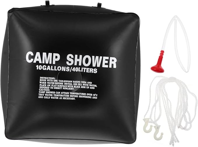 VICASKY 1set Solar Shower Bag for Outdoor Camping Portable Solar Heating Bag Mesh Pouch Glamping Essentials