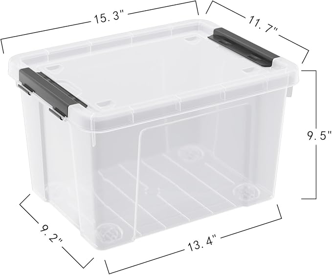 4 Pack 22 Quart Plastic Storage Box with Wheels Clear Storage Latch Box
