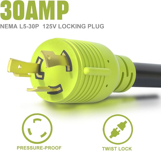 Generator Transfer Switch Adapter NEMA L5-30P Male Plug to L14-30R Female30 Amp Generator Twist Lock 3 Prong to 4 Prong House Inlet BoxSTW 10 AWG（1.5FT）