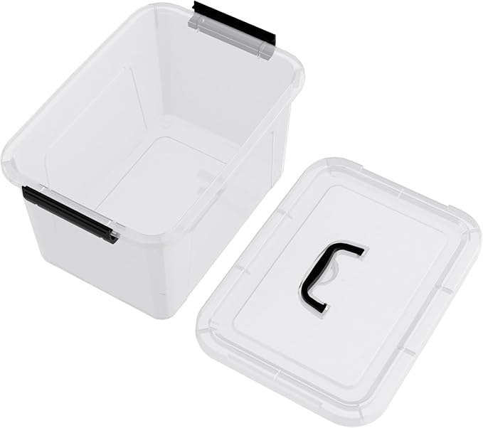 10.5 L Clear Latch Storage Bin with Lid 4 Packs Plastic Organizing Box with Black Handle