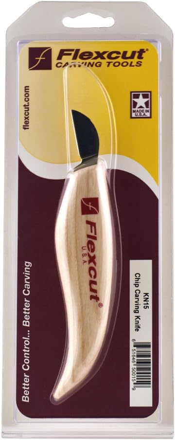 FLEXCUT Wood Carving Knives | Chip Carving Knife | 1095 High Carbon Steel Blade | Ergonomic Ash Handle | 1-inch Blade Bevel Length |KN15 | Made in the U.S.A.