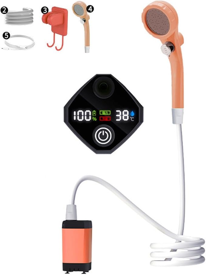 Rechargeable Electric Camping Shower Pump with Intelligent Digital Display for Outdoor Hiking