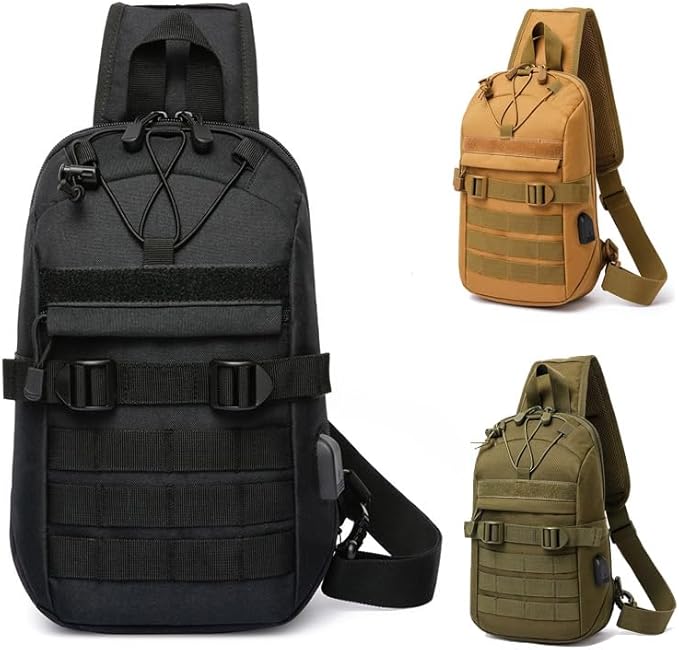 Outdoor Sports Hiking Sling Bag Shoulder Pack Camouflage Tactical Molle Chest Bag - Tan