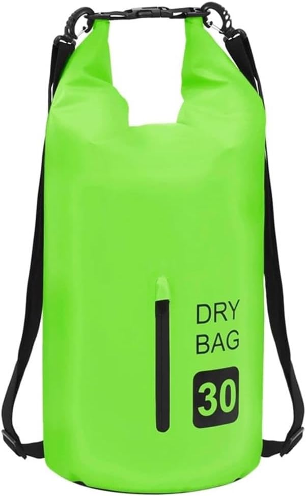 BOWERY HILL Contemporary PVC Dry Bag with Zipper 7.9 Gal Capacity Green and Black Finish Waterproof Lightweight Bag for Boating Surfing Outdoor Trips
