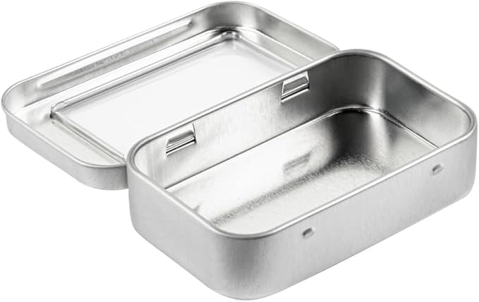 Restaurantware-RW Base 4.5 Ounce Rectangular Tin Containers 100 Durable Tin Boxes With Lids - Clear Window Lids Rounded Edges Silver Storage Containers Customizable Fits Mints Or Pills