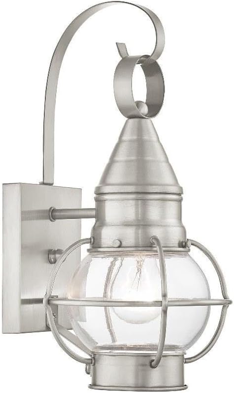 Livex Lighting 26900-91 Transitional One Light Outdoor Wall Lantern from Newburyport Collection in Pwt Nckl B/S Slvr. Finish Brushed Nickel