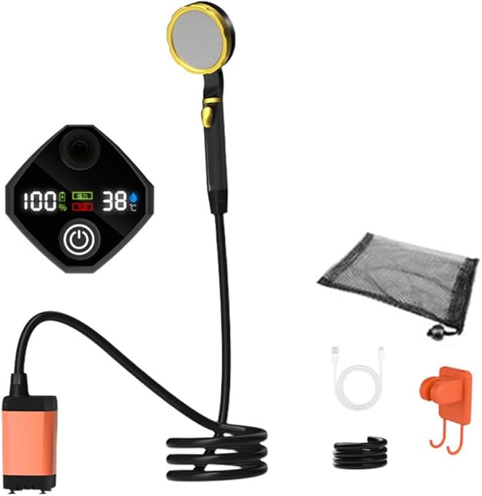 DONGKER Outdoor Shower KitPortable Shower USB Rechargeable Camping Shower with Intelligent LED Display &amp 2m Hose &amp Storage Bag for Outdoor Hiking Travel Pet Cleaning