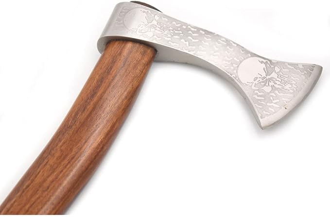 Hand Forged Viking Bearded Axe – 1075 High Carbon Steel Handmade Medieval Style Camping &amp Hunting Axe with Ash Wood Handle and Leather Sheath (Mean Skull)