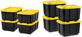 IRIS USA 12 Gallon (4 Pack) + 27 Gallon (4 Pack) Heavy Duty Storage Bins with Lids Snap On Lid Stackable Industrial Totes Rugged Tubs Garage Organization Reusable - Total 8 Units - Black/Yellow
