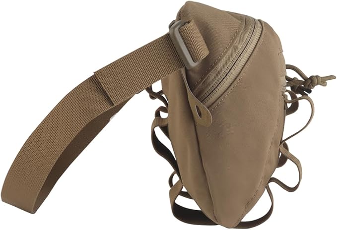 Assault Dangler Pouch with Elastic Loops Panel*2 Hook Loop Tongue for Plate Carrier Chest Rig Top Arc Opening Half Zip Tactical Fanny Pack Sling Bag Concealed Carry EDC IFAK Medical Drop Pouch-CB