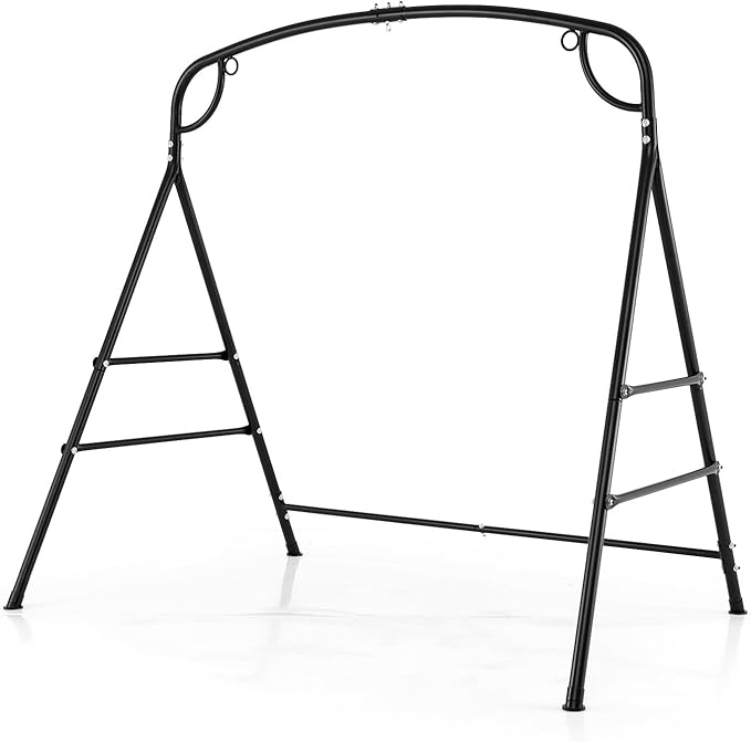 RELAX4LIFE Outdoor Hammock Chair Stand - 660LBS Capacity Heavy Duty Metal Swing Frame w/3 Hanging Rings 2 Hanging Ways A-Frame Swing Stand for Porch Patio Garden Backyard Hammock Chair Not Included