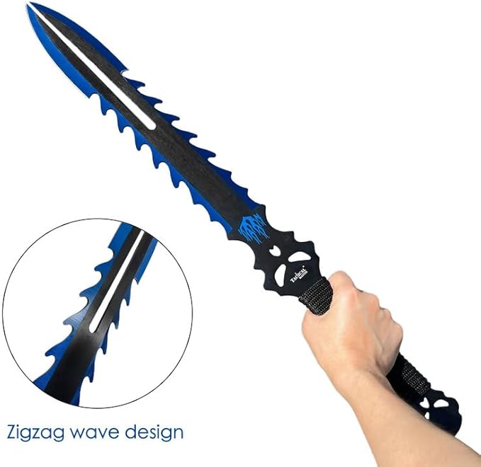 Tactical Flame Skull Machete with 3 Throwing Knives Set