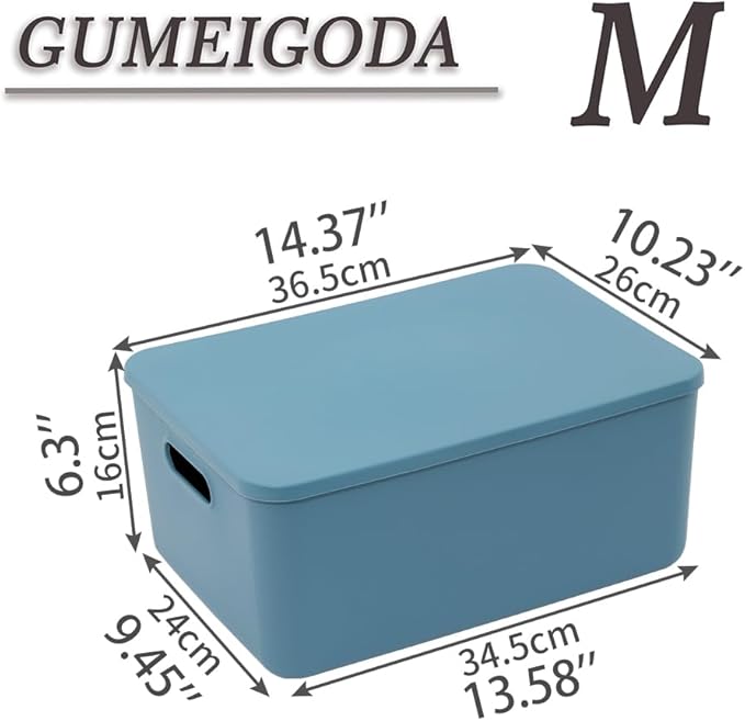 Plastic Storage Bins with lidsStorage BasketsContainer with handleStorage Organizer Bins for ShelvesOfficeBedroomsClosets Cabinets(Blue 3M)