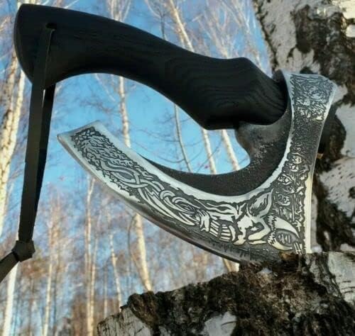 AXE009AM FS Crafts 10.00 Custom Handmade Viking Axe Fist Axe (Palm-Sized) Carbon Steel Hunting Axe Hand Forged Axe Carbon Steel Head Hatchet with Leather Sheath Outdoors Fishing Camping Knife