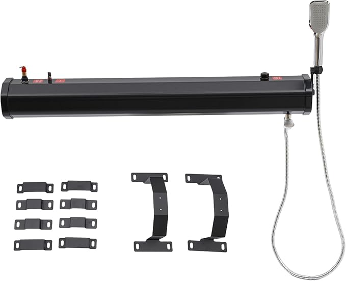Roof Rack Mount Road Shower 5.28gal Roof Mounted Camping Truck Shower w/ 5.58ft Water Pipe and Shower Head Pressurized Water Tank for Camping Shower for Vehicle Truck SUV Sedan RVs(20L/5.28gal)