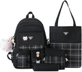 Rucksack Shoulder Bag Small Fresh Plaid Large Capacity Backpack Four Pieces Backpack Fashion Shoulder Bag Handbag