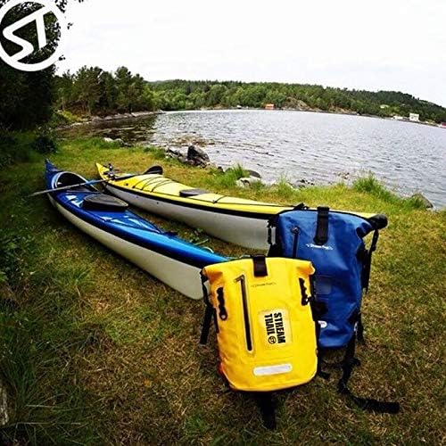 Stream Trail Waterproof Backpack 25L Heavy Duty Roll-Top Closure with Easy Access Front-Zippered Pocket and Cushioned Padded Back Panel for Comfort IPX6 Water Rsistance Dry Bag Yellow