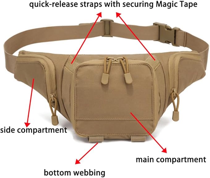 AIIHUA Tactical Fanny Pack for Concealed Carry Hip bag for men EDC Waterproof Waist Pack Fits Full Size Pistols (Glock 17/Sig P320/1911) &amp Outdoor Gear Waist Bag cobra bag (Khaki)