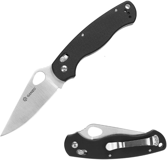 Ganzo G729-BK Folding Pocket Knife 440C Stainless Steel Blade Ergonomic G10 Non-Slip Handle with Clip Hunting Fishing Camping Folder Axis Lock Outdoor EDC Knife (Black)