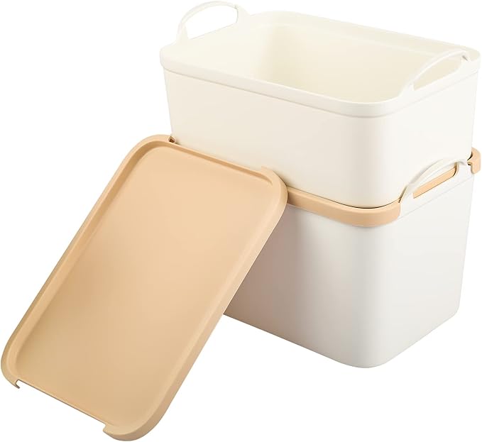 ANMINY 5PCS Plastic Storage Bins Containers with Lids Large Storage Organization Bins Boxes Lidded Plastic Storage Baskets for Closet Shelves Desktop Wheat Lids 2M + 3S