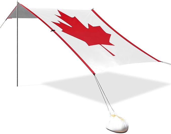Canada Flag Foldable Beach Tent UPF50+ Protection Easy Setup Shade Sun Shelter with Sand Shovel for Family Trips Picnics &amp Camping