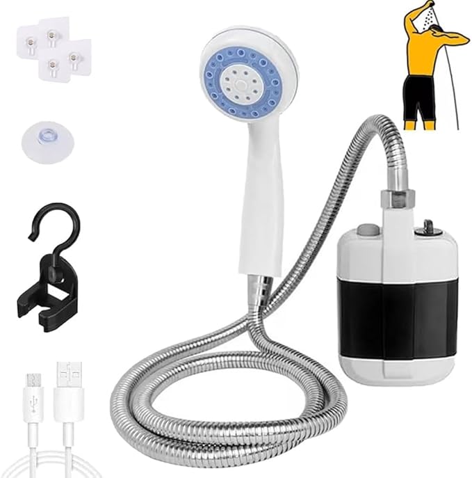 Portable Camping Shower with Adjustable Flow – for Easy &amp Convenient Outdoor Cleaning Rechargeable Outdoor Shower Pump Waterproof Cleaning Head Sprayer for Travel Car Washing &amp Pet