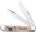 Case XX WR POCKET KNIFE TEACHER SMOOTH NATURAL BONE TRAPPER 4 1/8 INCHES CLOSED ITEM #1067655