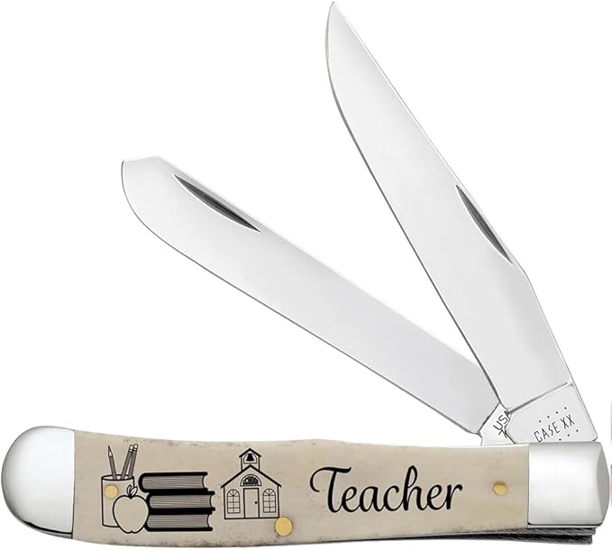 Case XX WR POCKET KNIFE TEACHER SMOOTH NATURAL BONE TRAPPER 4 1/8 INCHES CLOSED ITEM #1067655