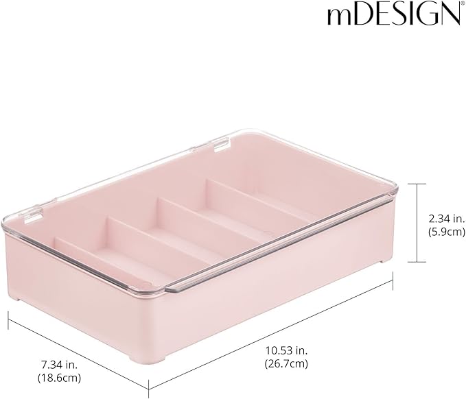 mDesign Plastic Stackable Eyeglass Case Storage Organizer with Hinged Lid for Unisex Sunglasses Reading Glasses Fashion Eye Wear Protective Glasses 5 Sections Ligne Collection 2 Pack Light Pink