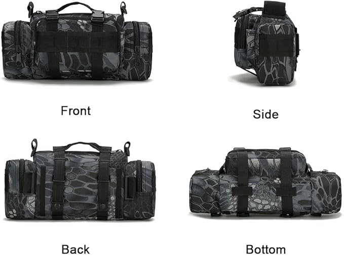 Multifunctional Outdoor Tactical Fanny Pack Waterproof 3P Duffel Waist Bag with Shoulder Strape MOLLE System Camera Bag Chest Pouch (Black Python)