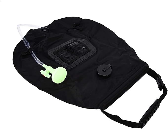 TANIQIACA Retractable Solar Shower Bag NonToxic Environmentally Friendly Capacity for Camping and Travel includes Thermometer and Net Bag Lightweight PVC Material 20L Capacity