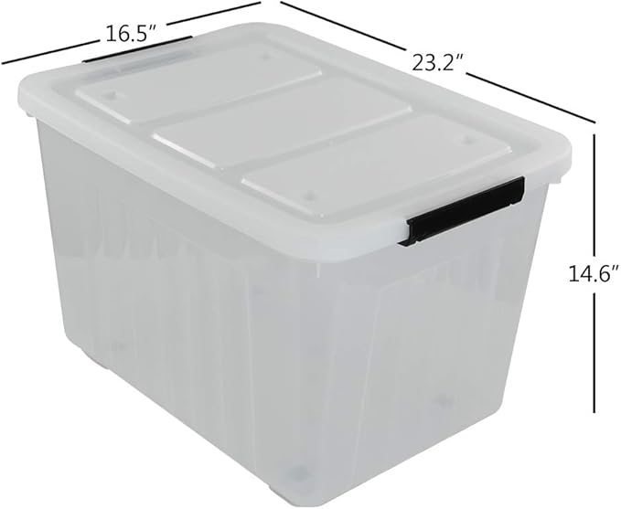 Kekow 70 L Clear Large Storage Box Plastic Latch Box with Wheels 4-Pack