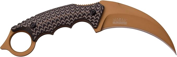 MTECH USA Xtreme – Fixed Blade Knife – Brown TiNite Coated Stainless Steel Hawkbill Blade with Black and Brown G10 Handle and 1680D Nylon Sheath Full Tang Construction EDC Tactical – MX-8140BN