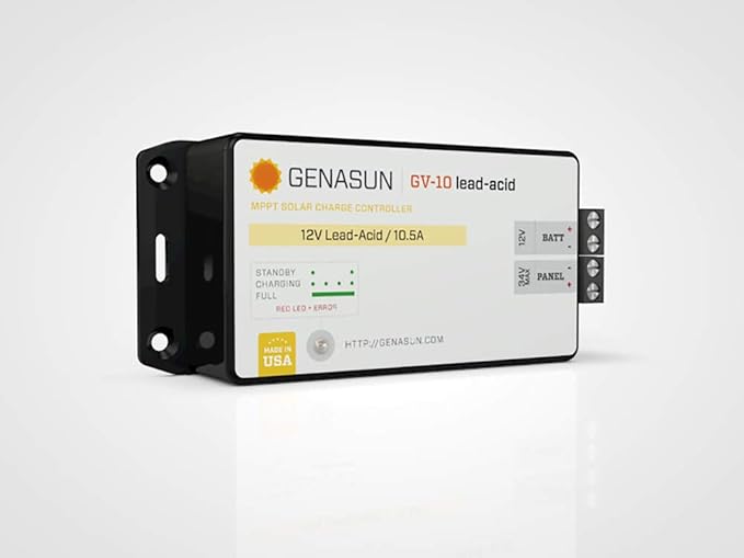 Genasun GV-10-Pb-12V 10.5 A MPPT Solar Charge Controller for 12V-Nominal Lead Acid Battery