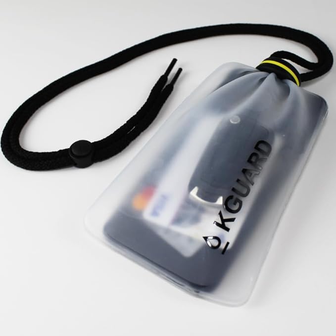 KGuard XL – IPX8 Waterproof Dry Bag for Smartphone Large Keys wallet and/or Cards – Translucent Silicone – Ideal for Surfing Kitesurfing Paddleboarding Kayaking and Beach Activities