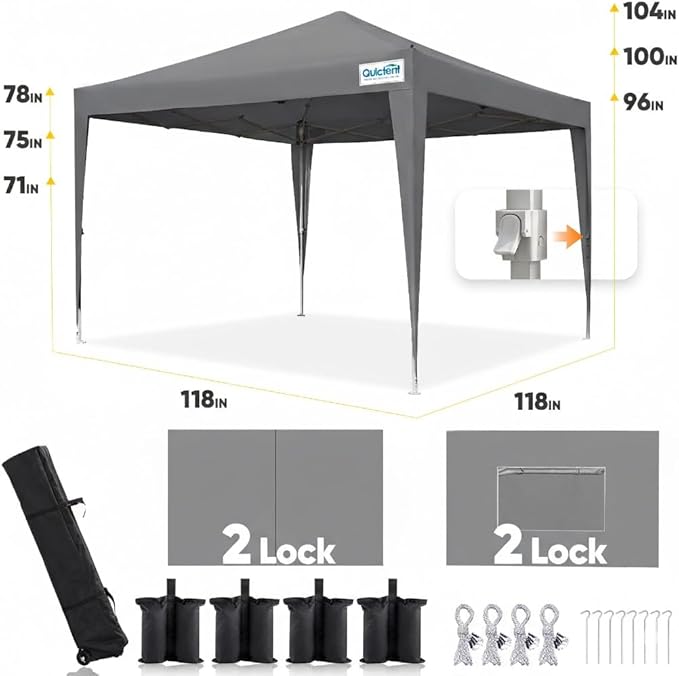 Quictent Privacy 10x10 Pop up Canopy Tent with Sidewalls and Roll-up Ventilated Windows One Person Easy Setup Outdoor Commercial Gazebo Shelter Enclosed Waterproof Bonus 4 Sandbags