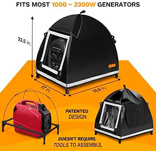 IGAN Small Inverter Generator Tent Cover While Running Compatible for Honda and Most 1000~2300 Watts Generators Portable Outdoor All-Weather Tarpaulin Cover for Rain Black